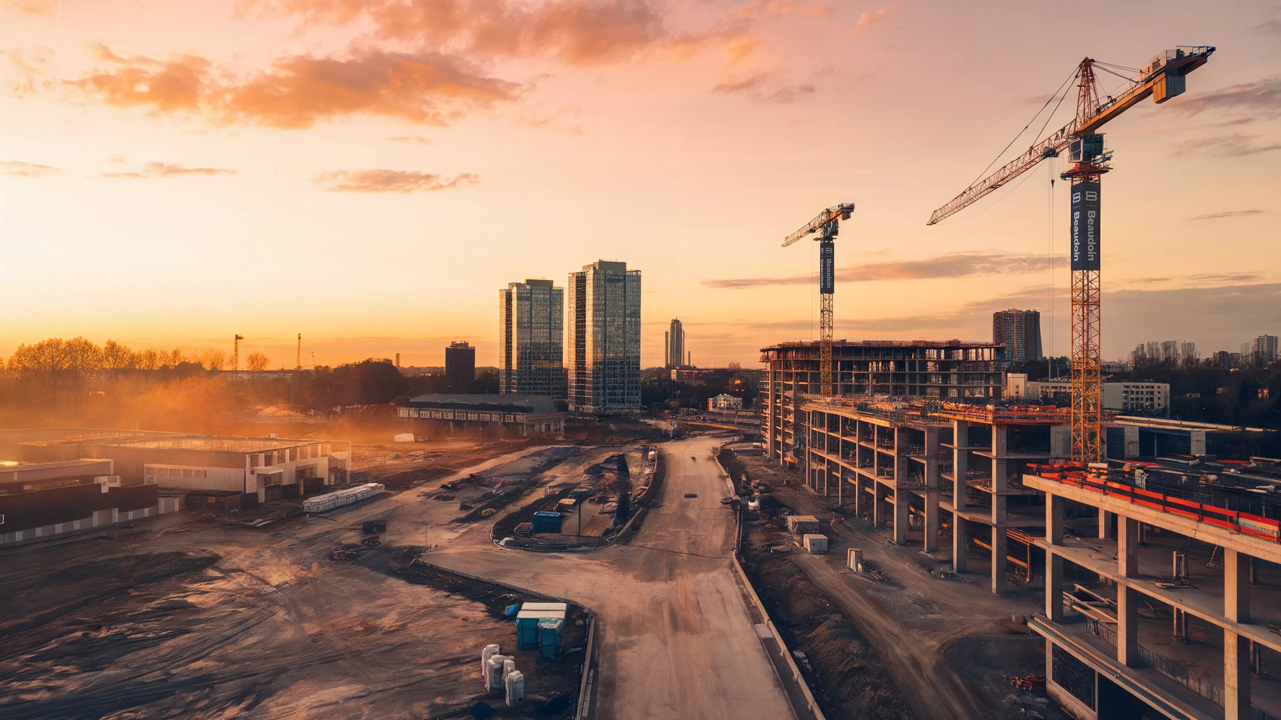 Hero — chantier de construction au coucher de soleil
